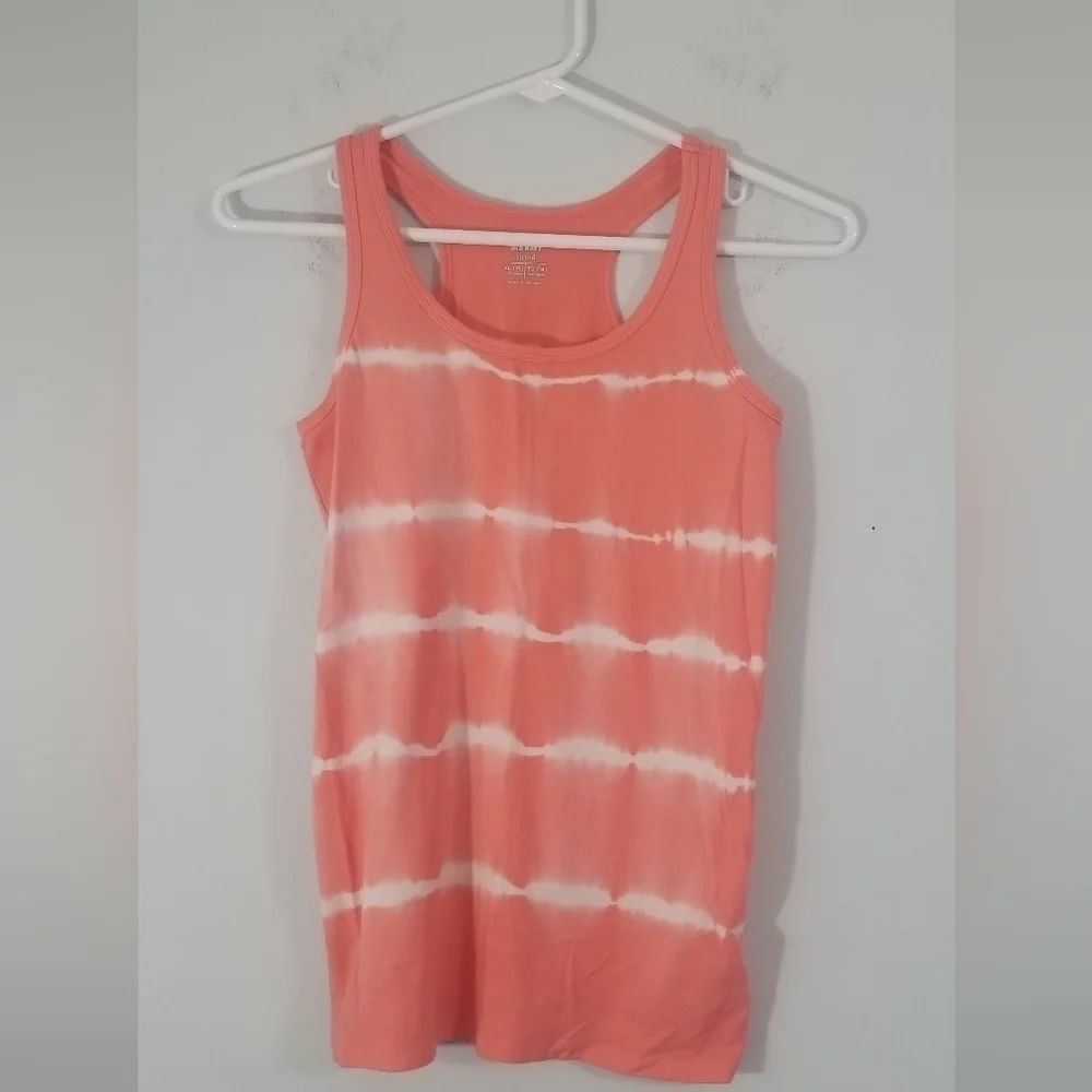 Old Navy Tie Dye Pink and White Wash Racerback Tank Top. Size 14 XL Fitted Kids.